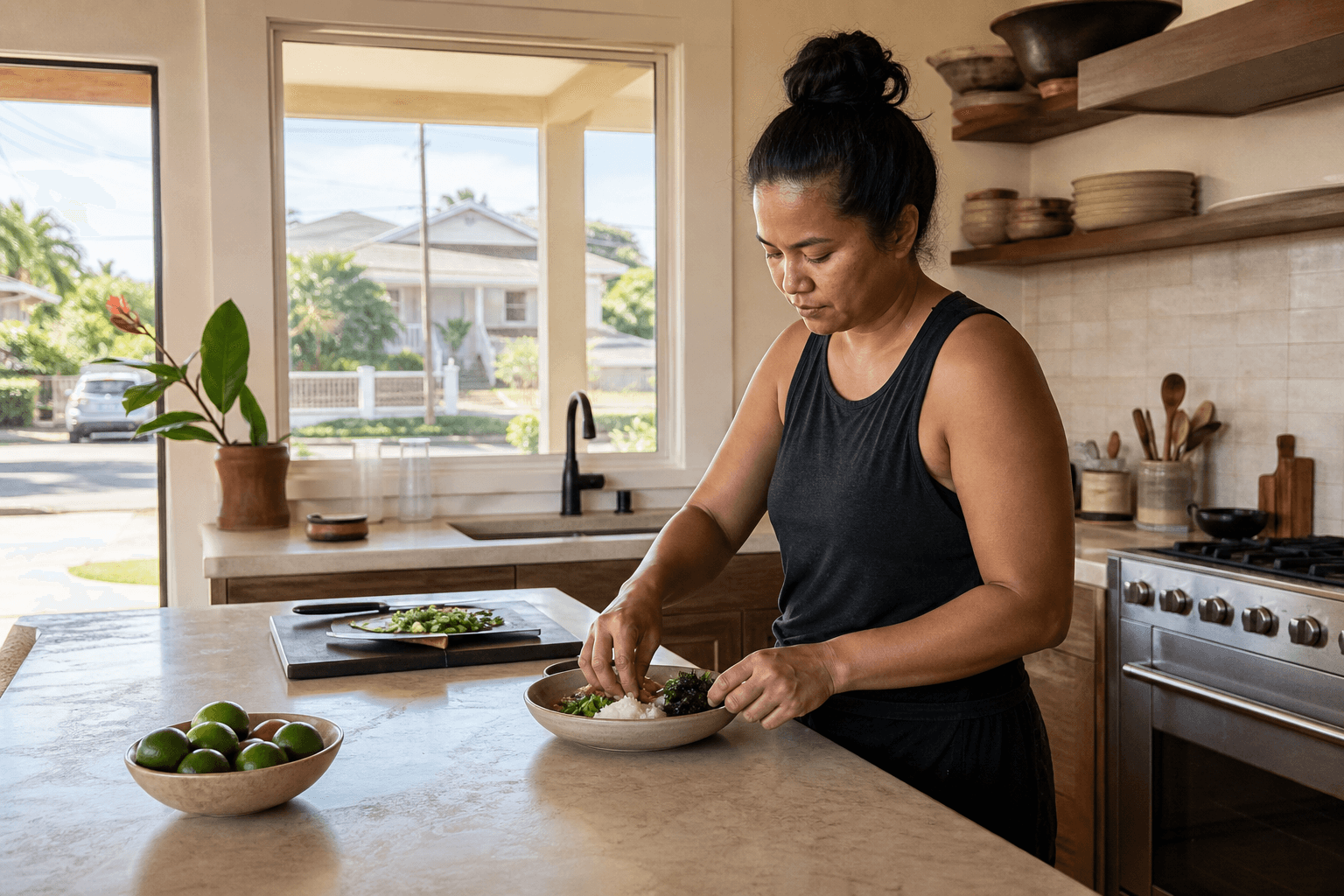 A Kapaʻa household kitchen on a weekday — residential street, inquiry-stage resident line.